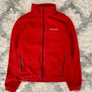 Columbia Fleece Full Zip Sweater Men's Medium Red Outdoor Hiking Camping Running